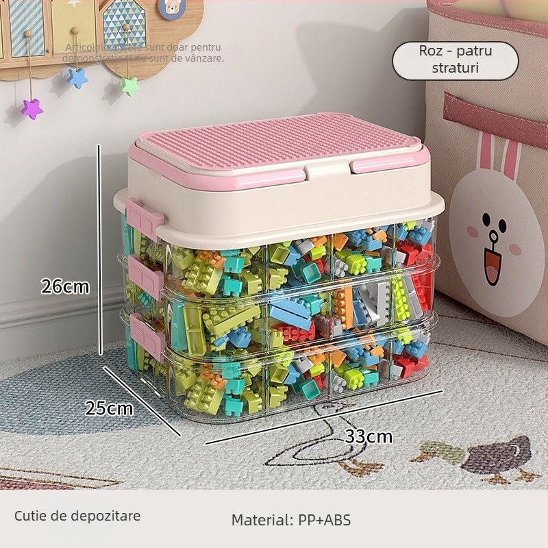 Cutie de depozitare pentru jucării și organizator pentru blocuri de construcție, compartimente pentru piese mici — construcție din plastic, logo personalizabil, stil modern minimalist