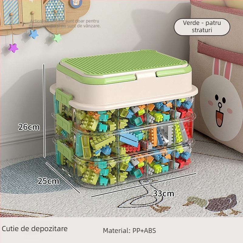 Cutie de depozitare pentru jucării și organizator pentru blocuri de construcție, compartimente pentru piese mici — construcție din plastic, logo personalizabil, stil modern minimalist