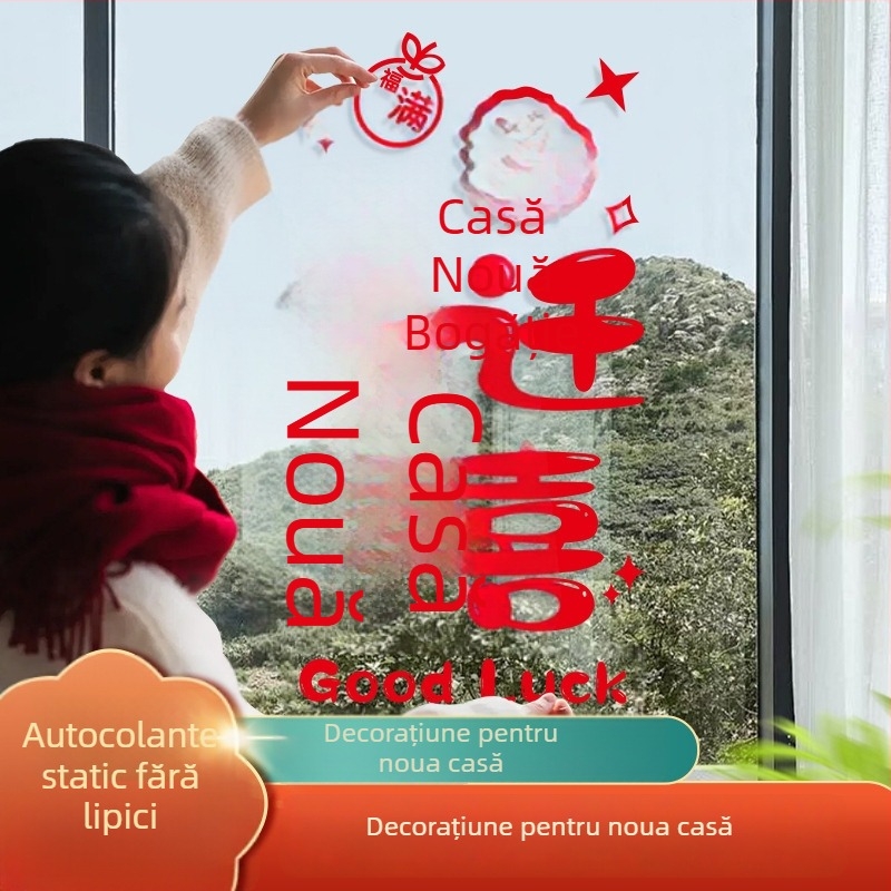 Autocolant decorativ pentru fereastră – folie electrostatică, simbol norocos pentru mutare, ambalaj opp bag, cadou