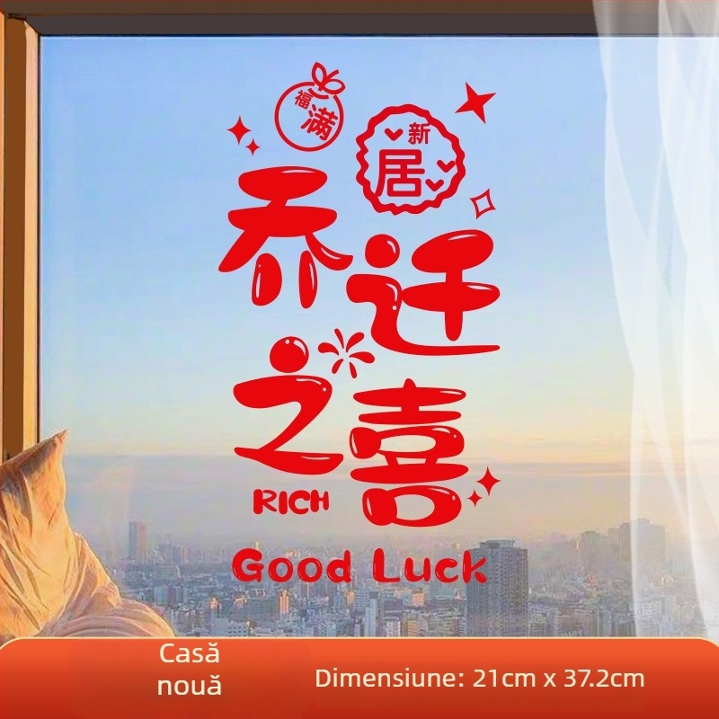 Autocolant decorativ pentru fereastră – folie electrostatică, simbol norocos pentru mutare, ambalaj opp bag, cadou