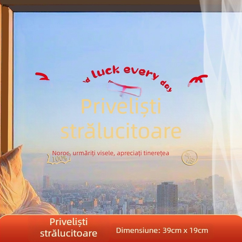 Autocolant decorativ pentru fereastră – folie electrostatică, simbol norocos pentru mutare, ambalaj opp bag, cadou