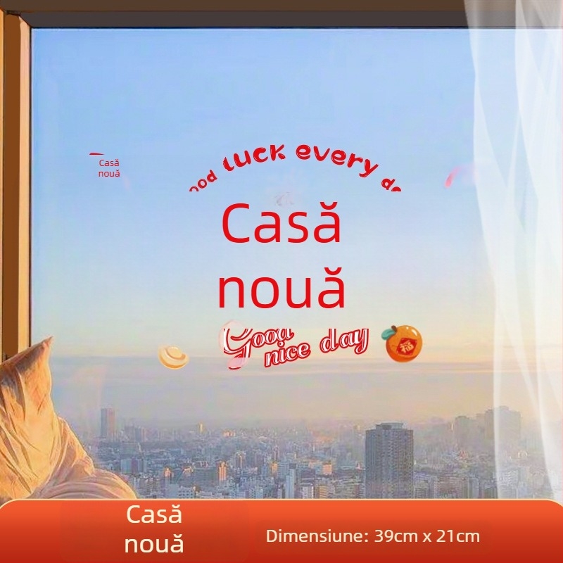 Autocolant decorativ pentru fereastră – folie electrostatică, simbol norocos pentru mutare, ambalaj opp bag, cadou