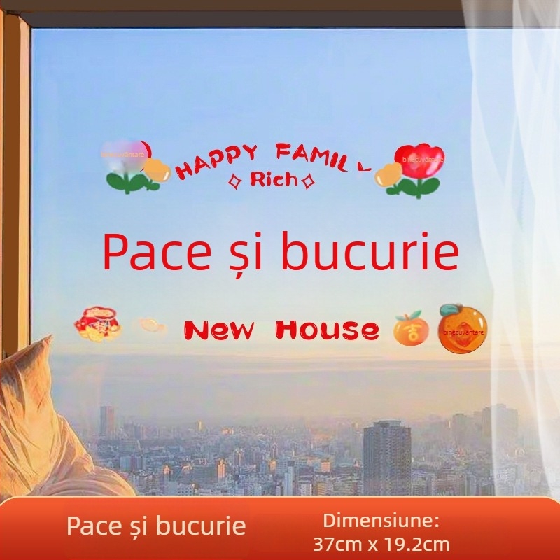 Autocolant decorativ pentru fereastră – folie electrostatică, simbol norocos pentru mutare, ambalaj opp bag, cadou