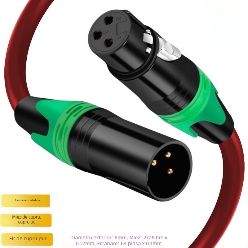 Cablu XLR de extindere pentru microfon, cu miez din cupru pur, conductori din cupru, ambalat într-o pungă