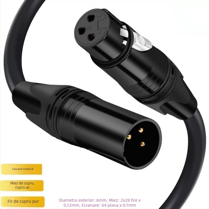 Cablu XLR de extindere pentru microfon, cu miez din cupru pur, conductori din cupru, ambalat într-o pungă