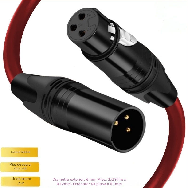 Cablu XLR de extindere pentru microfon, cu miez din cupru pur, conductori din cupru, ambalat într-o pungă