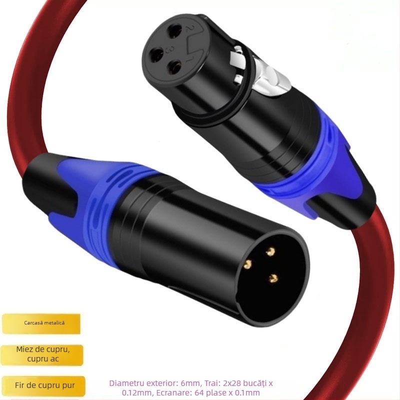 Cablu XLR de extindere pentru microfon, cu miez din cupru pur, conductori din cupru, ambalat într-o pungă