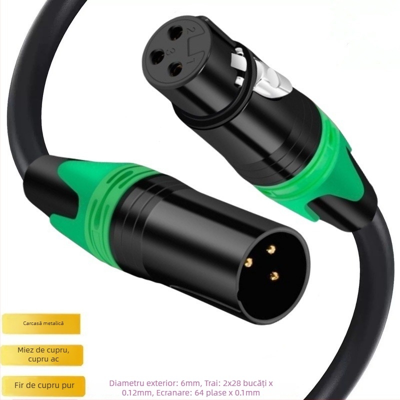 Cablu XLR de extindere pentru microfon, cu miez din cupru pur, conductori din cupru, ambalat într-o pungă
