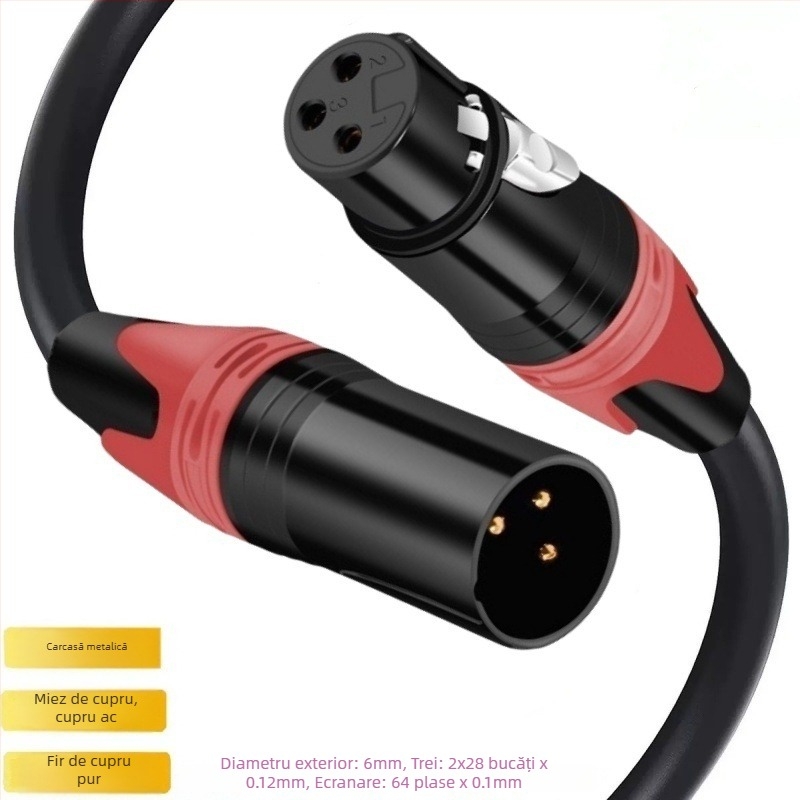 Cablu XLR de extindere pentru microfon, cu miez din cupru pur, conductori din cupru, ambalat într-o pungă