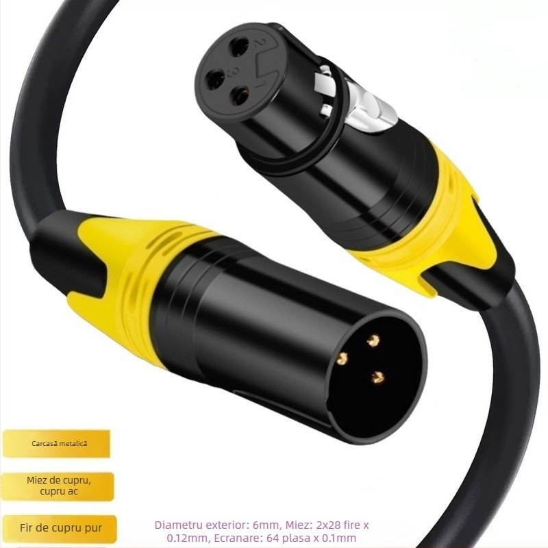 Cablu XLR de extindere pentru microfon, cu miez din cupru pur, conductori din cupru, ambalat într-o pungă