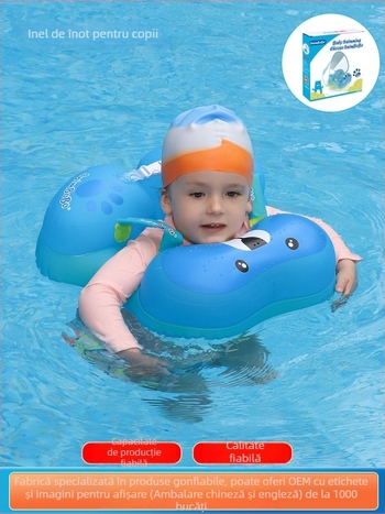 Inel de înot pentru copii, design îngroșat în zona subsuoarei, model urs de desene animate, PVC ecologic, grosime 0,35 mm, umflare manuală