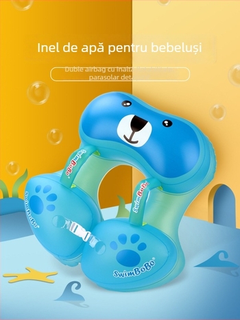 Inel de înot pentru copii, design îngroșat în zona subsuoarei, model urs de desene animate, PVC ecologic, grosime 0,35 mm, umflare manuală