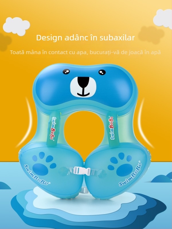Inel de înot pentru copii, design îngroșat în zona subsuoarei, model urs de desene animate, PVC ecologic, grosime 0,35 mm, umflare manuală