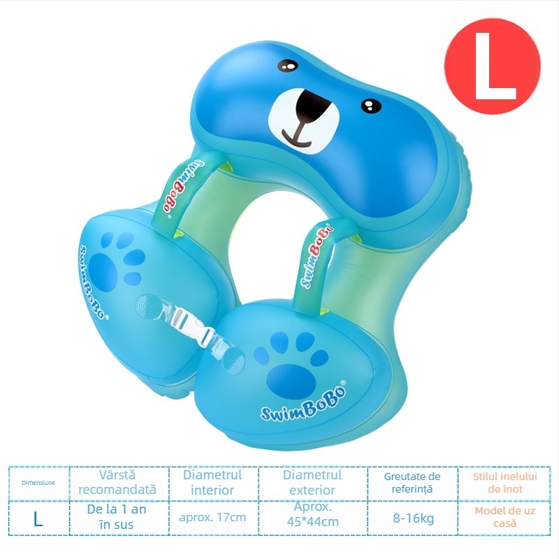 Inel de înot pentru copii, design îngroșat în zona subsuoarei, model urs de desene animate, PVC ecologic, grosime 0,35 mm, umflare manuală