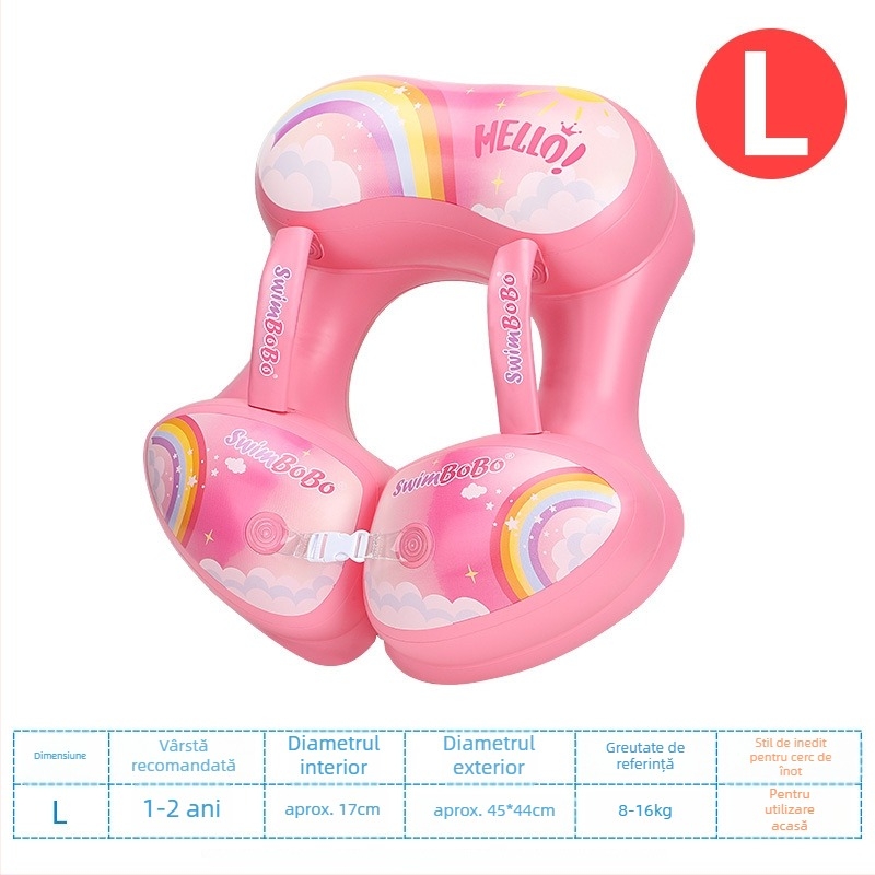 Inel de înot pentru copii, design îngroșat în zona subsuoarei, model urs de desene animate, PVC ecologic, grosime 0,35 mm, umflare manuală