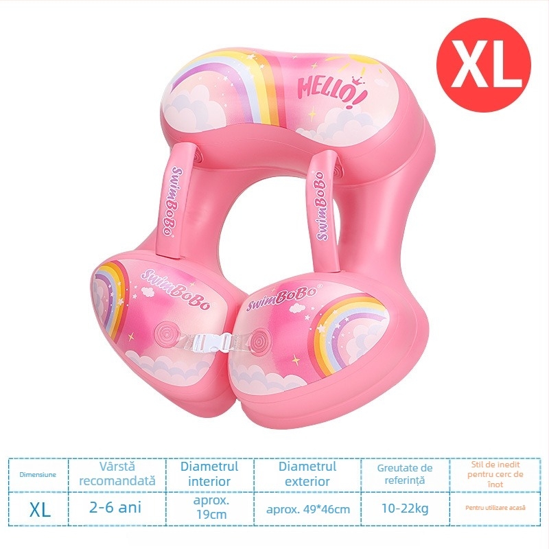 Inel de înot pentru copii, design îngroșat în zona subsuoarei, model urs de desene animate, PVC ecologic, grosime 0,35 mm, umflare manuală