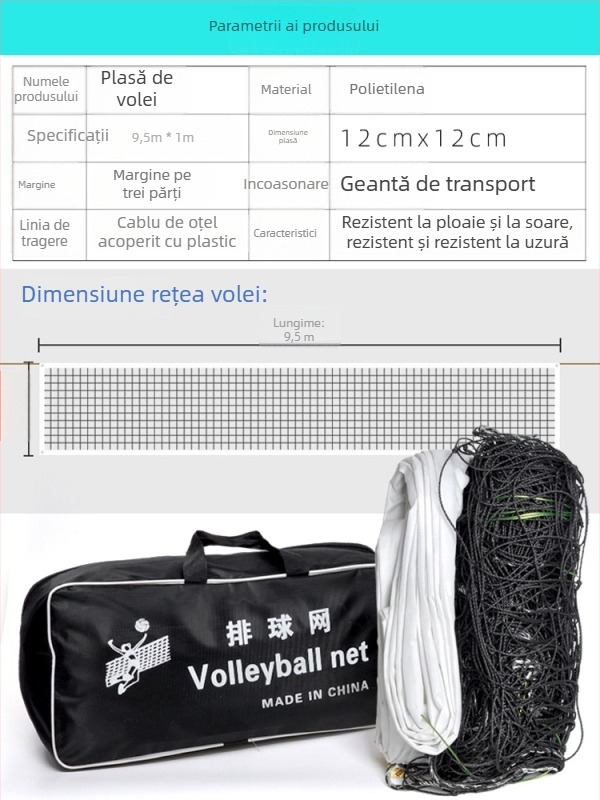 Plasă de volei – pentru volei pe plajă, PVC, cusătură pe mașină, logo tipărit, personalizare disponibilă