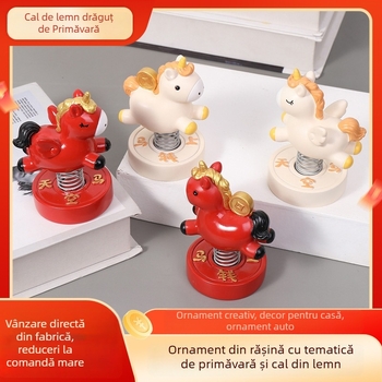 Ornament pentru consola centrală a mașinii – Anul Calului, Zodia Calului, Noroc și Pace, Figurină din rășină în stil desen animat