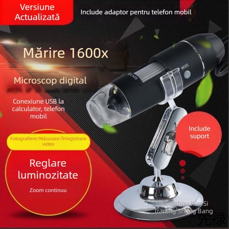 Microscop USB digital cu mărire 1600x pentru examinarea pielii și a foliculilor de păr — Compatibil cu telefoanele, imagini de înaltă definiție