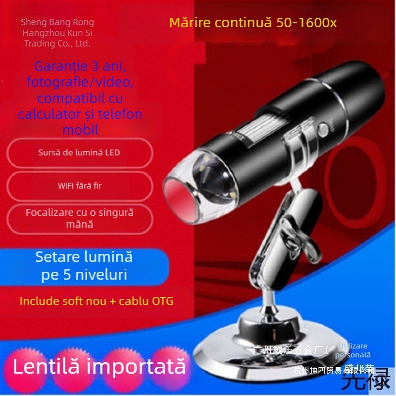 Microscop USB digital cu mărire 1600x pentru examinarea pielii și a foliculilor de păr — Compatibil cu telefoanele, imagini de înaltă definiție