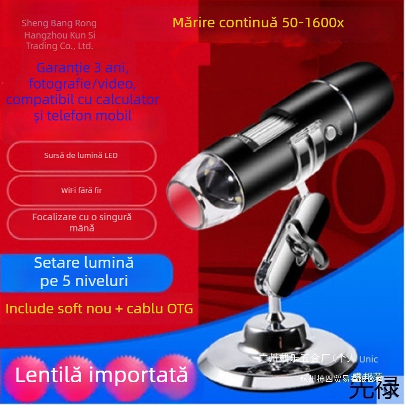Microscop USB digital cu mărire 1600x pentru examinarea pielii și a foliculilor de păr — Compatibil cu telefoanele, imagini de înaltă definiție