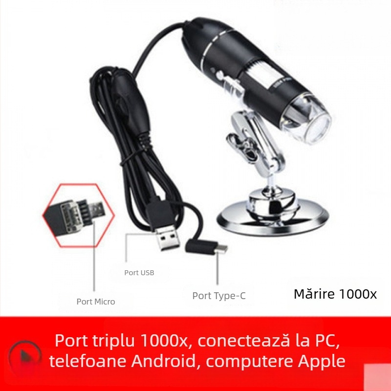 Microscop USB digital cu mărire 1600x pentru examinarea pielii și a foliculilor de păr — Compatibil cu telefoanele, imagini de înaltă definiție