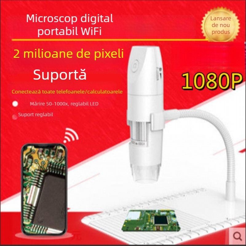 Microscop USB digital cu mărire 1600x pentru examinarea pielii și a foliculilor de păr — Compatibil cu telefoanele, imagini de înaltă definiție