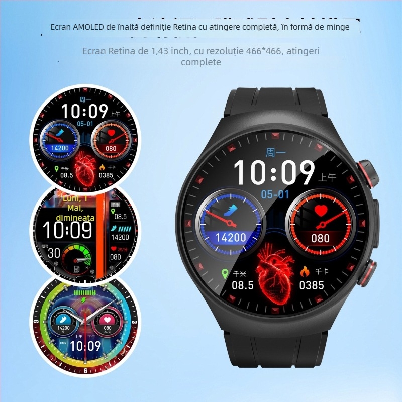 Ceas inteligent multifuncțional pentru tensiune arterială cu monitorizare a somnului, măsurare a ritmului cardiac și a oxigenului din sânge, afișaj AMOLED