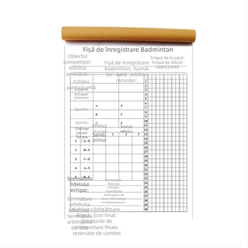 Tabelă de scor cu card de înlocuire și tablă tactică pentru baschet, fotbal, badminton și tenis de masă; pe hârtie, 500 de coli, imprimare logo, personalizare