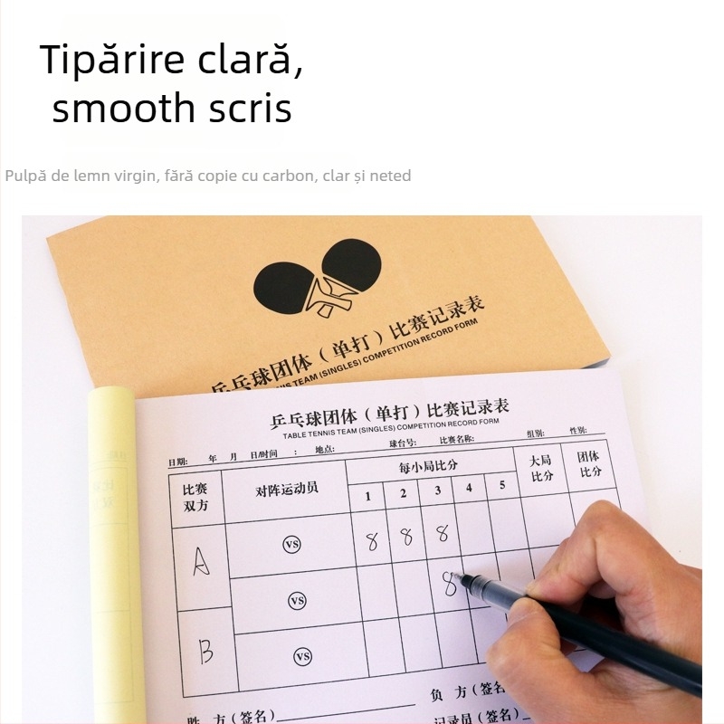 Tabelă de scor cu card de înlocuire și tablă tactică pentru baschet, fotbal, badminton și tenis de masă; pe hârtie, 500 de coli, imprimare logo, personalizare