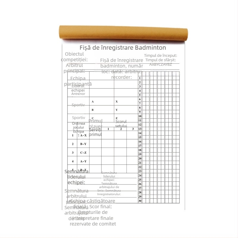 Tabelă de scor cu card de înlocuire și tablă tactică pentru baschet, fotbal, badminton și tenis de masă; pe hârtie, 500 de coli, imprimare logo, personalizare