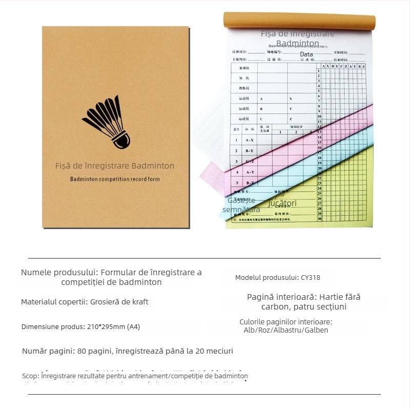 Tabelă de scor cu card de înlocuire și tablă tactică pentru baschet, fotbal, badminton și tenis de masă; pe hârtie, 500 de coli, imprimare logo, personalizare