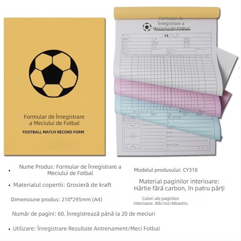 Tabelă de scor cu card de înlocuire și tablă tactică pentru baschet, fotbal, badminton și tenis de masă; pe hârtie, 500 de coli, imprimare logo, personalizare