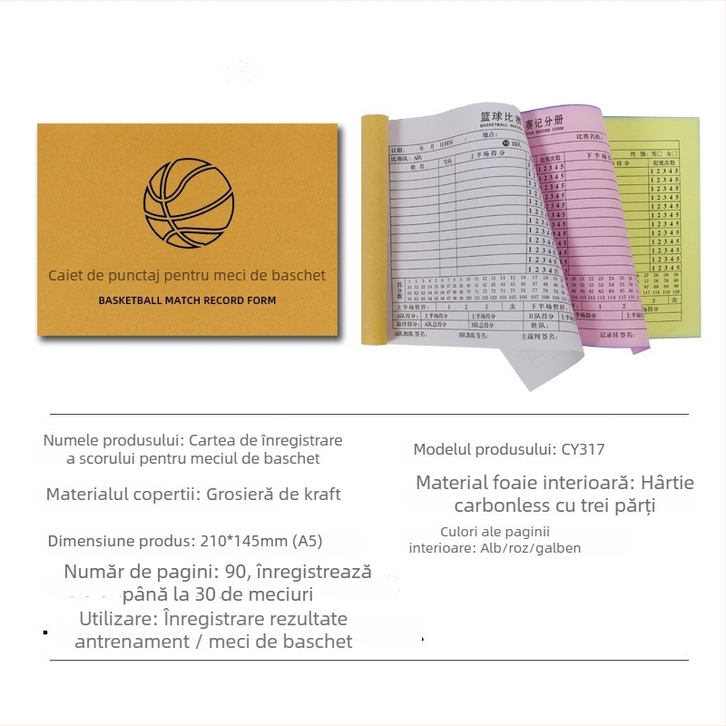 Tabelă de scor cu card de înlocuire și tablă tactică pentru baschet, fotbal, badminton și tenis de masă; pe hârtie, 500 de coli, imprimare logo, personalizare