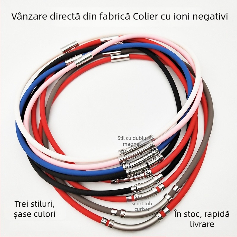 Colier din silicon cu pandantiv din oțel inoxidabil, design geometric, unisex