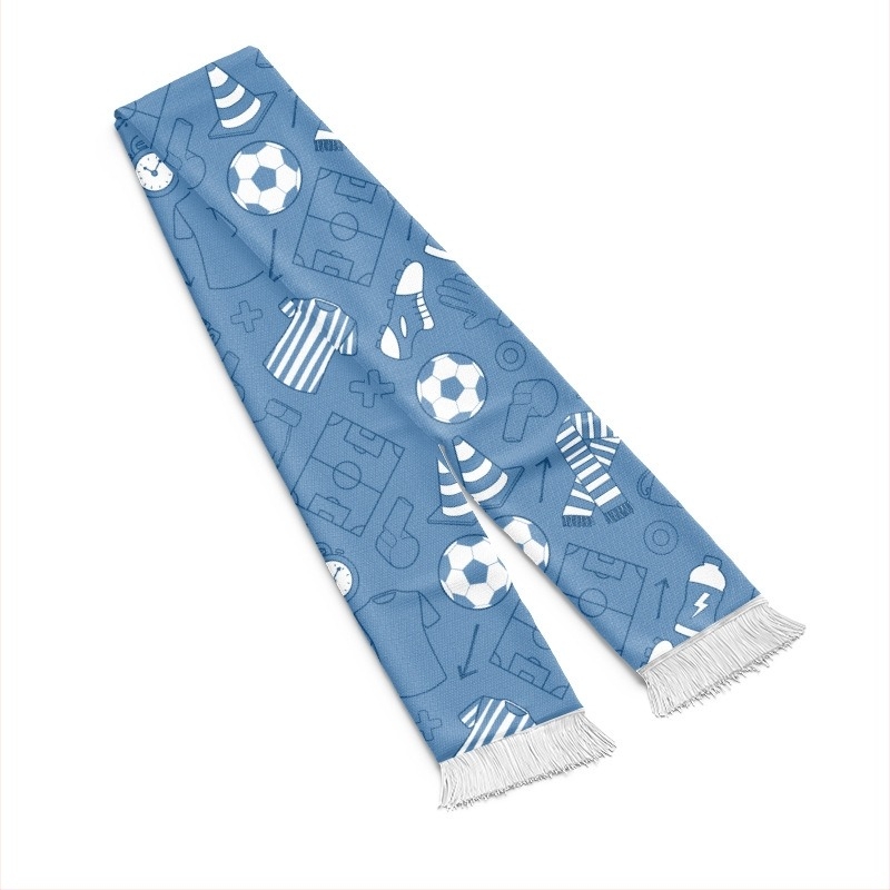 Fular pentru fani fotbal cu imprimare logo personalizabil; materiale: țesătură ochi de pasăre, acrilic, satin; imprimare logo disponibil; potrivit pentru meciuri de fotbal