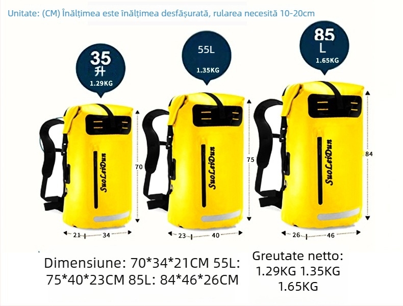 Solayton rucsac impermeabil pentru activități în aer liber, unisex, PVC material, căptușeală PU
