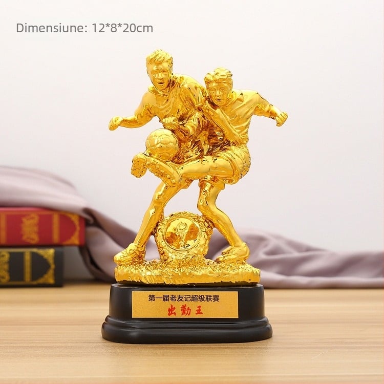 Trofeu de fotbal din rășină cu placare aurie, imprimare logo disponibilă, greutate netă 900 g, marcă HUTSYMQ