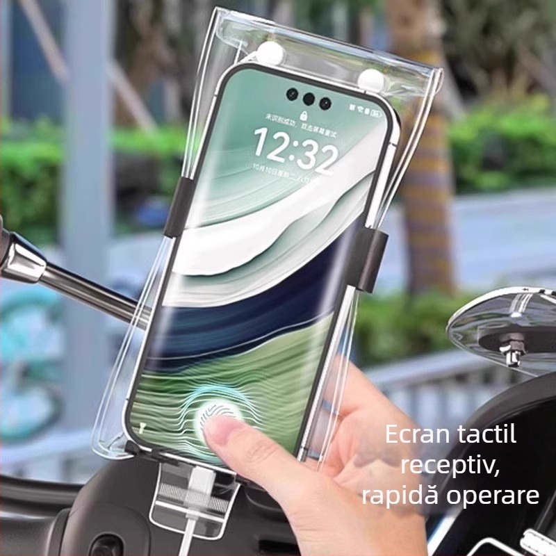 Geantă impermeabilă pentru telefon din PVC, cu funcție de încărcare, compatibilă cu ecranul tactil și cu suport, potrivită pentru utilizare în aer liber și ciclism