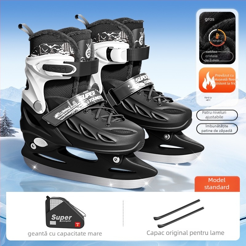 Patine de gheață pentru adulți, cu partea superioară PP și lame din oțel carbon
