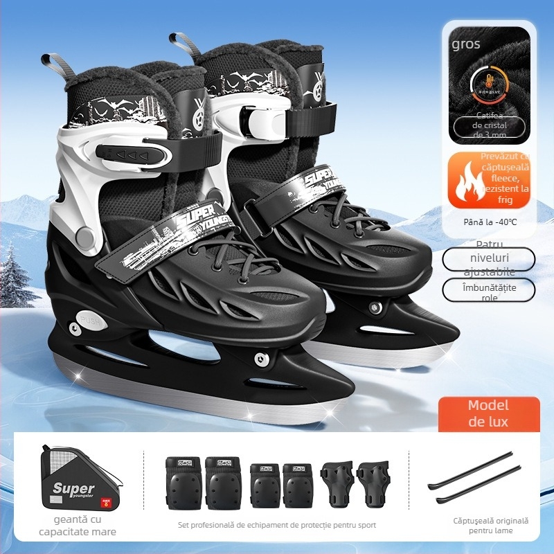 Patine de gheață pentru adulți, cu partea superioară PP și lame din oțel carbon