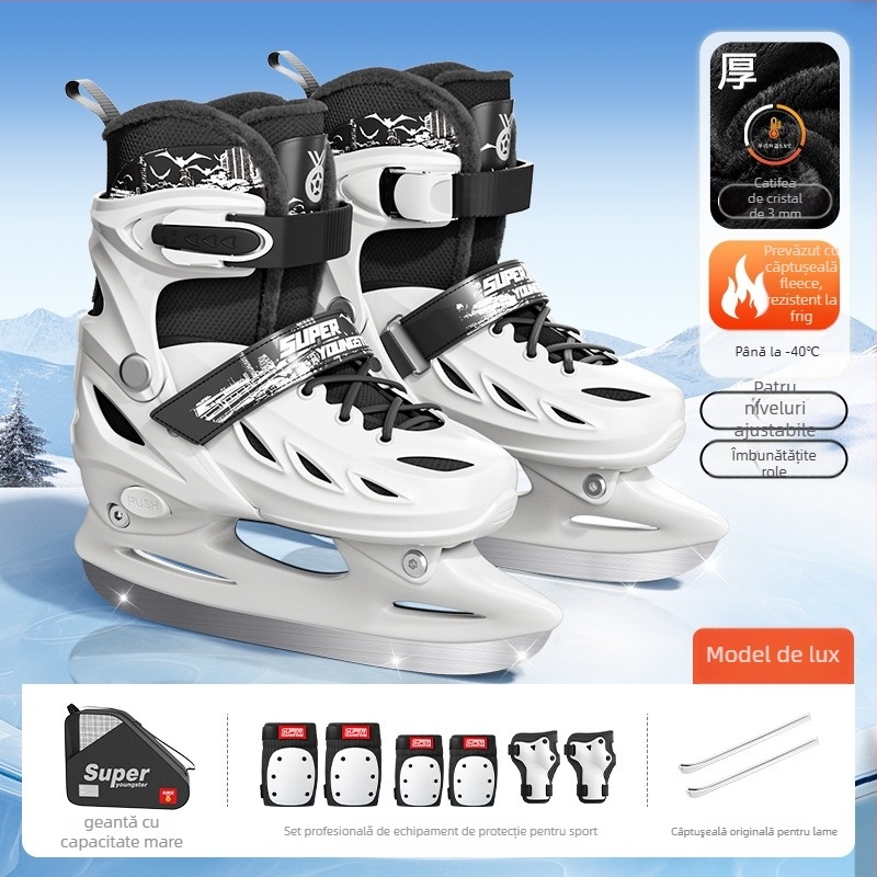 Patine de gheață pentru adulți, cu partea superioară PP și lame din oțel carbon