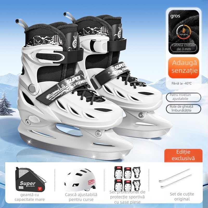 Patine de gheață pentru adulți, cu partea superioară PP și lame din oțel carbon