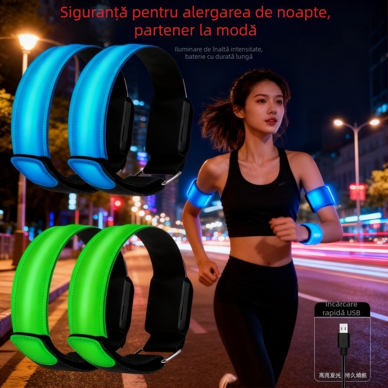Brățară LED luminoasă cu încărcare USB, rezistentă la apă, bandă TPU cu ghidaj de lumină, pentru alergare noaptea și ciclism