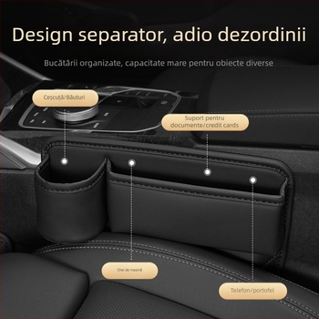 Cutie de depozitare pentru spațiul dintre scaunele auto — piele, impermeabilă, cu role, izolație și mâner