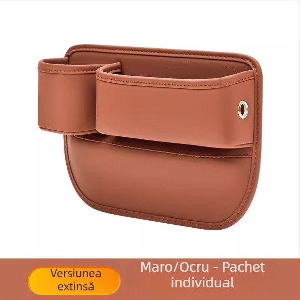 Cutie de depozitare pentru spațiul dintre scaunele auto — piele, impermeabilă, cu role, izolație și mâner