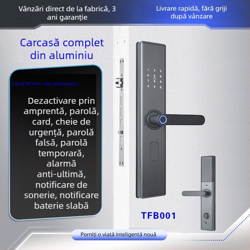 Sistem de încuietor inteligent cu amprentă și recunoaștere facială 3D, model C10, capacitate de stocare a amprentelor 100, deblocări >200k, timp de scanare 0.01s