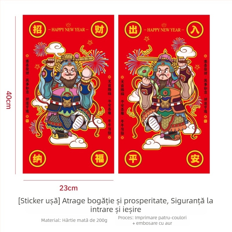 Autocolant de ușă din hârtie, 3D cu caracter norocos, Anul Calului, stil chinezesc, imprimare, decor pentru ușă de Anul Nou