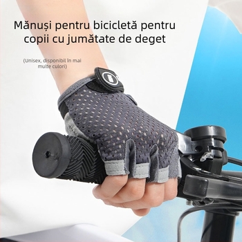 Mănuși de bicicletă cu anti-derapaj, degete pe jumătate, material plasă tip fluture, pentru 5–12 ani, vară