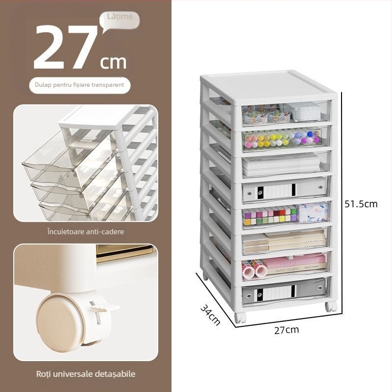 Dulap de depozitare sub birou cu raft transparent, arhivă de 10 etaje, model 8671, plastic